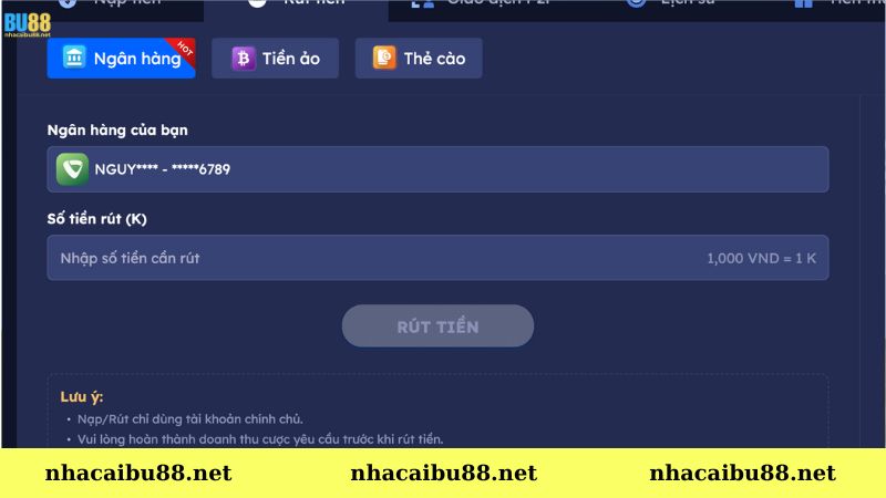Rút tiền BU88 về thẻ ngân hàng